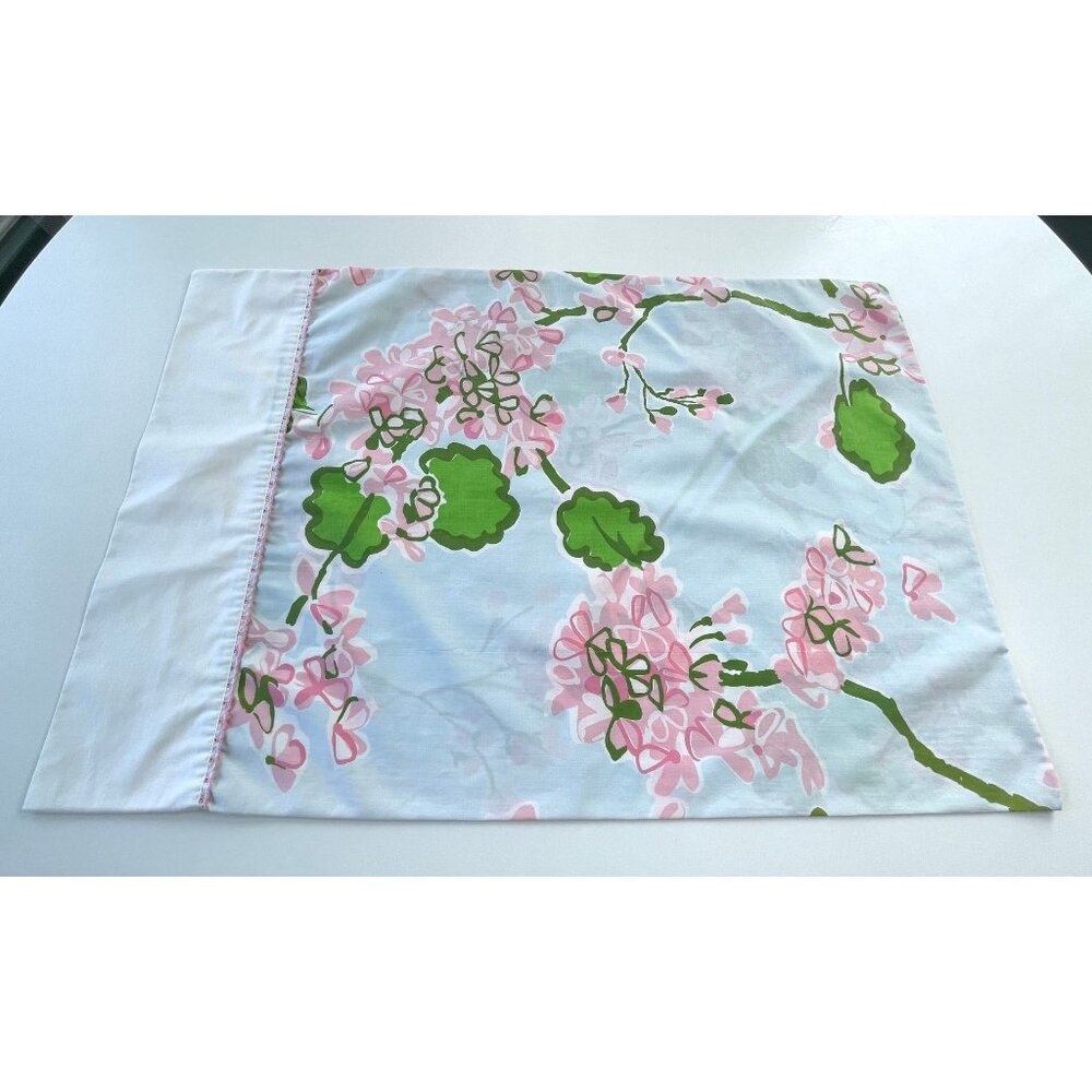 Vintage 70s pillowcase, pink geranium flowers, single casing, Springmaid